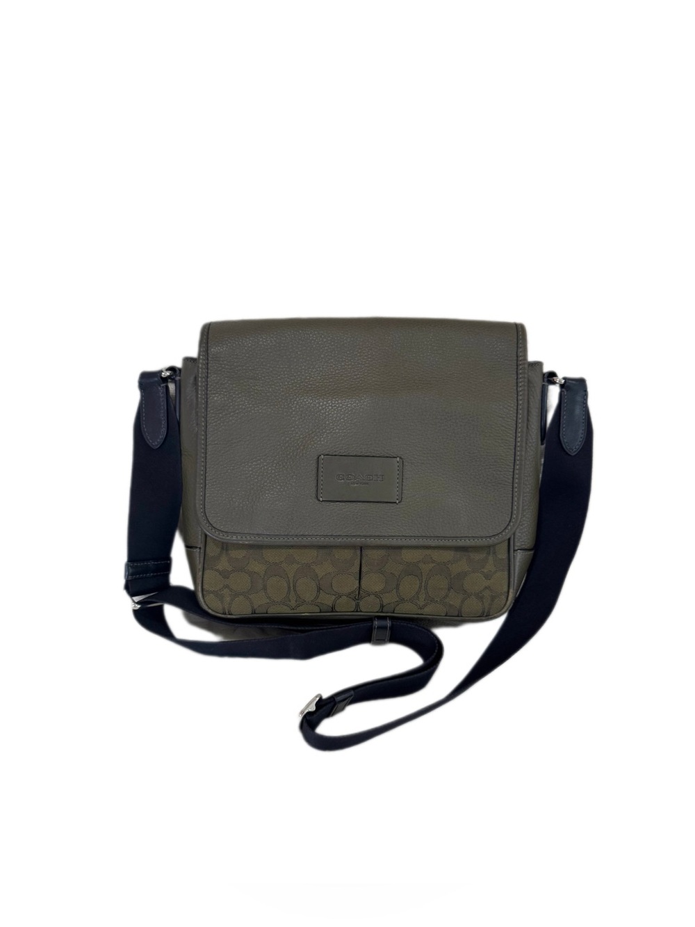 Coach Men’s Signature Messenger Crossbody Bag Olive Green Leather Canvas